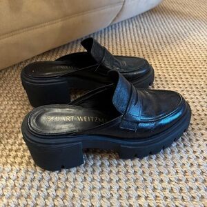 Stuart Weitzman Black Leather Mules